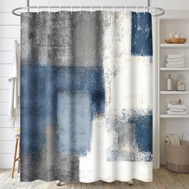 ArtSocket Blue Grey Abstract Bathroom Set with Shower Curtain and Rug and Accessories, Painting Gray Vintage Retro Abstract Shower Curtain for Bathroom Decor 4 Pcs