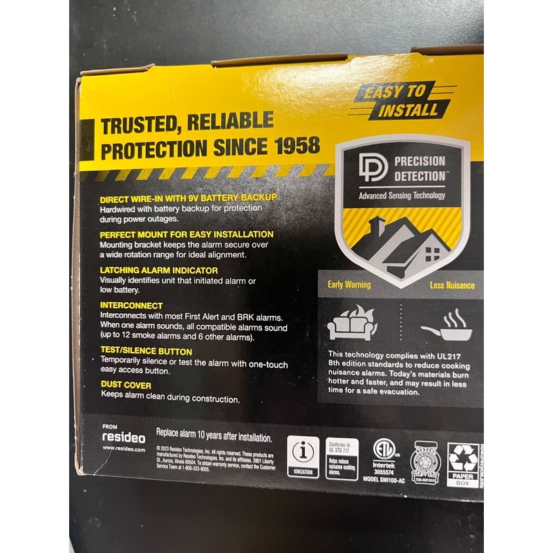 BRK Hardwire w/Battery Backup SMI100-AC Ionization Smoke Alarm O3 2639