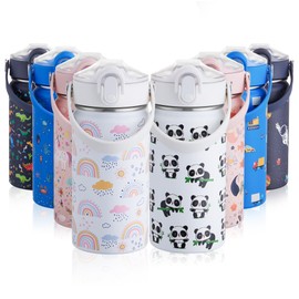 Autsel Kids Water Bottle 420ml, Insulated Stainless Steel with Straw and Handle, BPA Free Leak Proof Toddler Sport Bottle for School, Boys and Girls, Panda