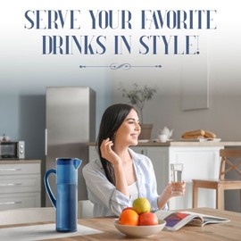 Elle Decor Acrylic 50 oz. Water Pitcher w/ Lid, For Fridge, Indigo Blue Tall Jug