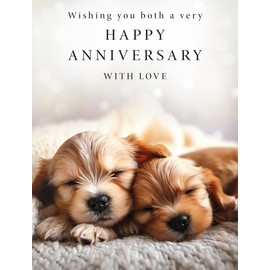 Piccadilly Greetings Anniversary Card, Wishing You Both Happy Anniversary - Cute Puppies - 8 x 6 inches