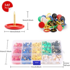Pack of 540 Coloured Push Pins 10 x 9 mm, Round Metal Thumbtacks with Transparent Storage Box, Versatile Push Pins & Push Pins for Bulletin Board, Office, School and Home, 6 Colours