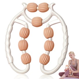 shallyong Massage Roller Legs, Cellulite Massager, Massage Roller, Cellulite Roller, Massage Roller with Handle for Leg, Foot, Arm Massage (White + Orange)