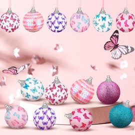 Zeyune 16 Pcs 1.97 Inch Spring Butterfly Hanging Ornaments Summer Tree Balls Decorations for Spring Summer Holiday Party Favors
