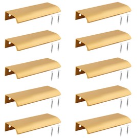 Auvotuis 10Pcs Modern Finger Edge Pulls, 120mm/ 4.72inch Aluminum Hidden Tab Pull Handles Champagne Gold Concealed Finger Drawer Handles for Cabinet, Kitchen, Closet, Wardrobe, Door (More Copper)