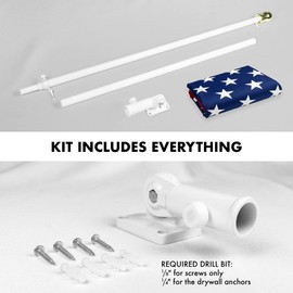 G128 Combo Pack: 6 Ft Aluminum Spinning Flagpole (White) & American USA Flag 3x5 Ft, LiteWeave Series Printed 100D Polyester | Pole with Flag Included