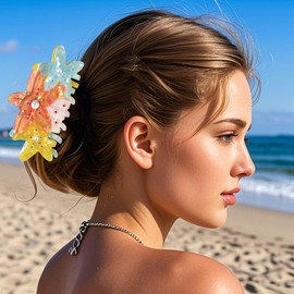 BVGA Sea Animal Hair Claw Clips Marine Life Starfish Pearl Crystal Claw Clips Cute Large Acrylic Claw Hair Clips Barrettes Beach Stylish Hair Accessories Gifts for Women Girls