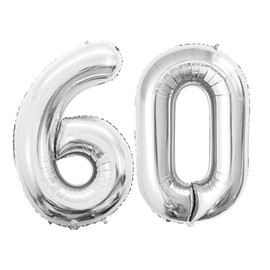 GOER Number 60 Balloons for 60th Birthday Party Decorations,42 Inch Jumbo Foil Helium Balloons for 60th Anniversary (Silver)