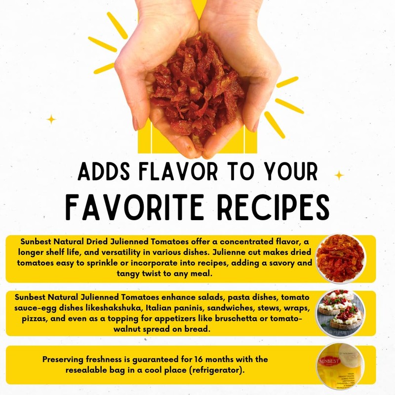 Sunbest Natural Julienned Sun-Dried Tomatoes – 5 lb Bulk Bag