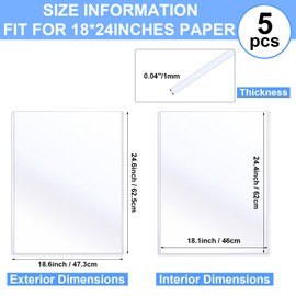 Sherr 5 Pcs 18 x 24 Inches Rigid Print Protectors Clear Hard Plastic Sheet Protectors Poster Sleeves for Protect Store and Display Photographs, Prints and Documents