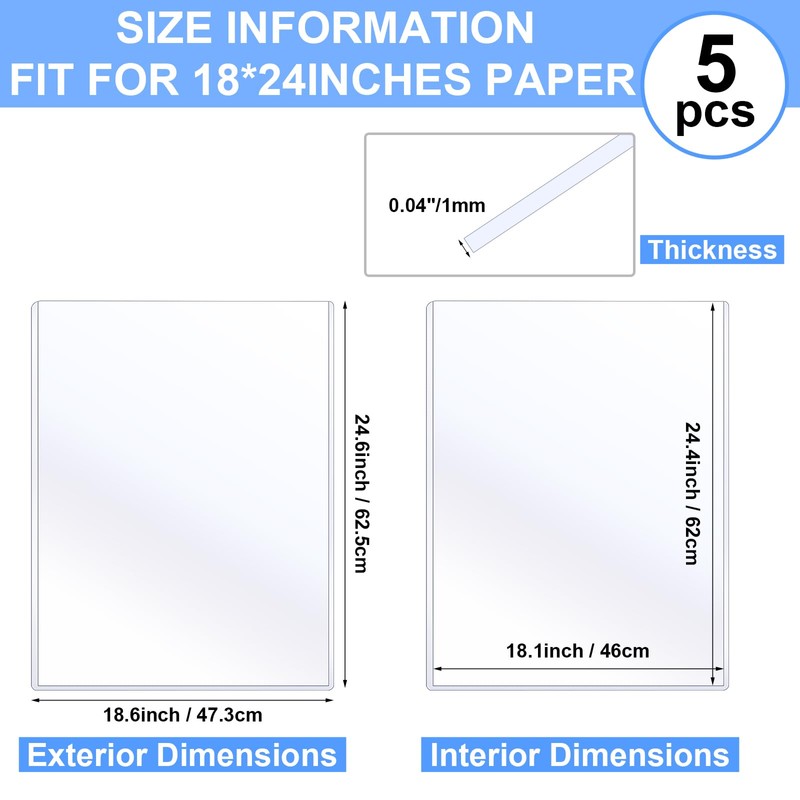 Sherr 5 Pcs 18 x 24 Inches Rigid Print Protectors