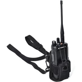 HYS Walkie Talkie Tactical Pouch with Shoulder Strap, Handheld Two Way Radio Holder Holster with Elastic Hook and Loop Fastener for Baofeng UV-5R 888S UV82 Motorola Talkabout/R7 Midland Cobra Radio