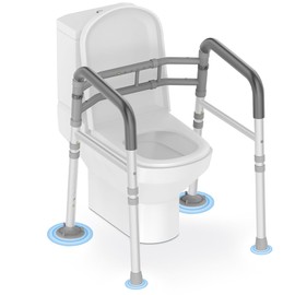 Delog Toilet Safety Rails 300 lb - Adjustable Toilet Safety Frame & Rails, Toilet Safety Rail for Elderly Adults, Toilet Handles for Seniors, Toilet Bars for Elderly & Handicap (Gray)