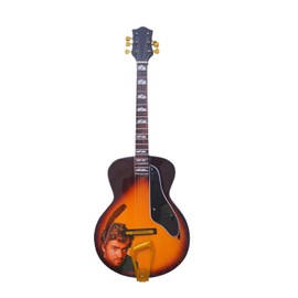 Generic Miniature Guitar Replica – Black & Gold, Handcrafted Wooden Guitar with Display Stand – Perfect Music Memorabilia Gift