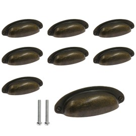 Yoohey 8Pack 3.5" Hole Center Vintage Farmhouse Style Pulls Cup Pull Handles, Flat Bronze Cabinet Cup Pulls for Cabinet Dresser Drawer Bin, Bronze