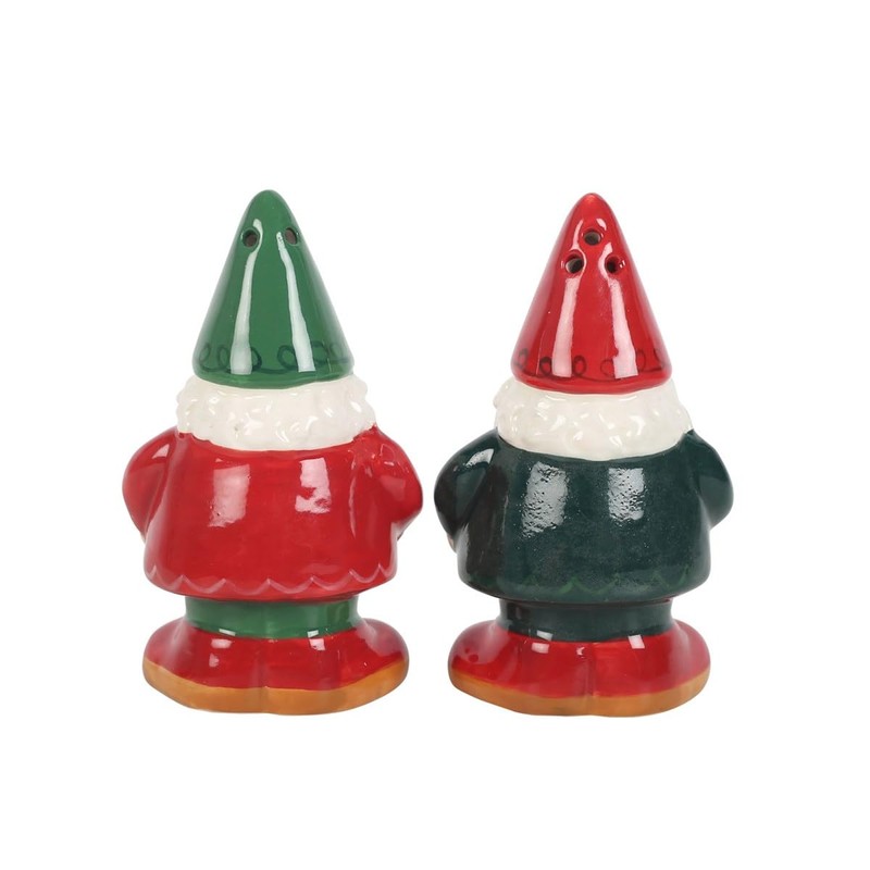 Gnome Salt and Pepper Shaker Set, Ceramic, Red and Green