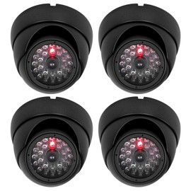 PORFOYO Dummy Camera with Red Flashing LED, Fake Surveillance Camera, Fake Surveillance Camera, Weatherproof Fake Camera for Home and Office, Pack of 4
