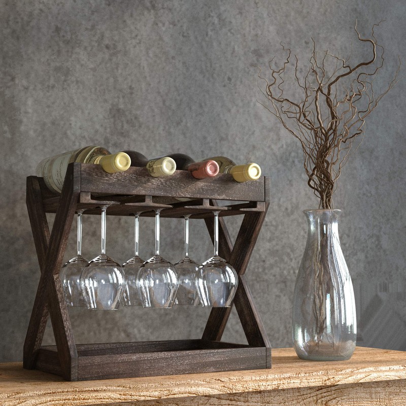 Rustic State Cava Countertop Solid Wood Wine Rack for 4