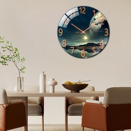 Ergocar Glass Wall Clock Silent Scanning Mechanical Round Glass Wall Clock, Suitable for Living Room, Kitchen, Office.