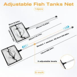 Aquarium Fischnetz mit ausziehbarem Griff Mini Aquarium Kescher Net Klein Quadratisches Netz für Fischtank Teich Bach 12cm x 9cm