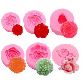 6 Stücke 3D Silikonform Blumen, Weich Silikonform Rose Blumenform, Rose Blume Fondant Silikon, Silikonformen Gießformen Blumen, DIY Kerzen Gießen Formen für Schokolade Handgemachte Herstellung