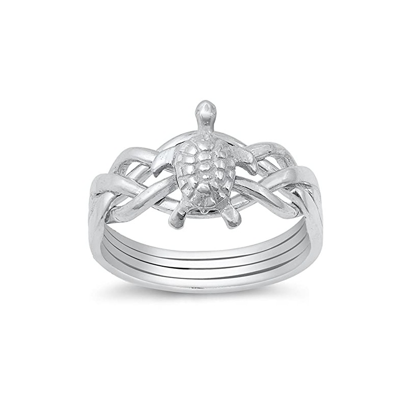 CloseoutWarehouse Sterling Silver Flatback Sea Turtle Puzzle Ring Size 7