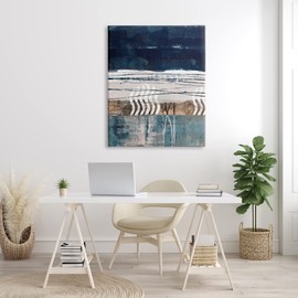 Stupell Industries Abstract Rustic Collage of Blue Shapes and Lines, Designed by Dan Meneely Canvas Wall Art, 36 x 48