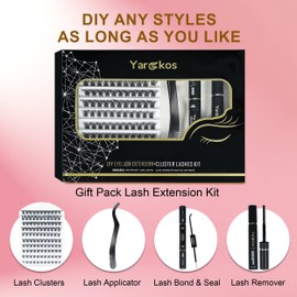DIY Lash Extension Kit, 110Pcs Individual False Eyelash Clusters, 8-16MM D Mix Curl, Bond Seal Glue, Lash Remover, Tweezer with Comb, Women Natural Eyelash Extension Set, Beginner Home Use (Black-A1)