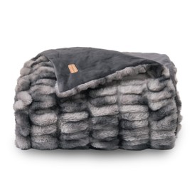EVERGRACE Faux Rabbit Fur Throw Blanket, Luxurious Soft Bubble Fluffy Blanket, Ruched Cozy Fuzzy Throw Blankets 50x60 in, Plush Warm Reversible Velvet Mink Blanket for Couch Bed Sofa, Gray