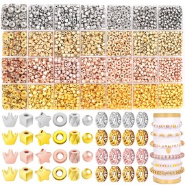 JOISHOP 1700PCS Gold Spacer Beads Bracelet Making Kit, 7 Styles Gold Silver Star Spacer Loose Beads for Bracelet Jewelry Making Crafts Gifts Set for Teen Girls Adults (3mm-7mm)