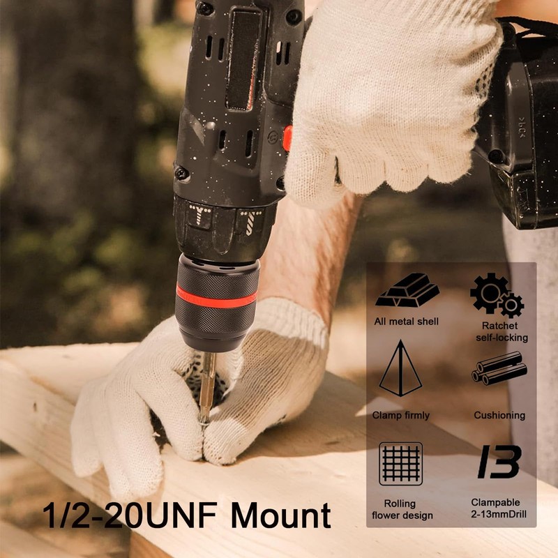 Crumye 2 Pcs Keyless Drill Chuck, 1/2-20UNF Mount, 2~13mm Self-Tightening