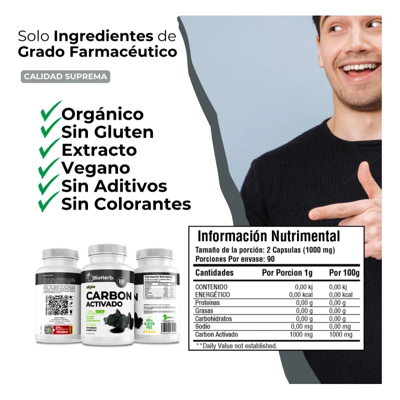 Carbn Activado Micronizado - Eficaz Soporte Digestivo 180 Cpsulas