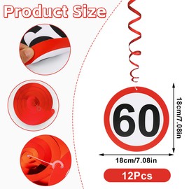Garland 60th Birthday Decoration, Pack of 12 Traffic Sign, 60th Birthday Decoration, Spirals Garland, Traffic Sign Party Supplies for 60s Birthday, Wedding, Anniversary