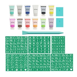 JAJADO Silk Screen Stencils Letters Stencils Numbers Chalk Paste Starter Kits 20 Pcs, Adhesive Screen Printing Stencils Mesh Transfers Chalk Paint for Craft Stencils Painting on Wood DIY T-Shirt Card