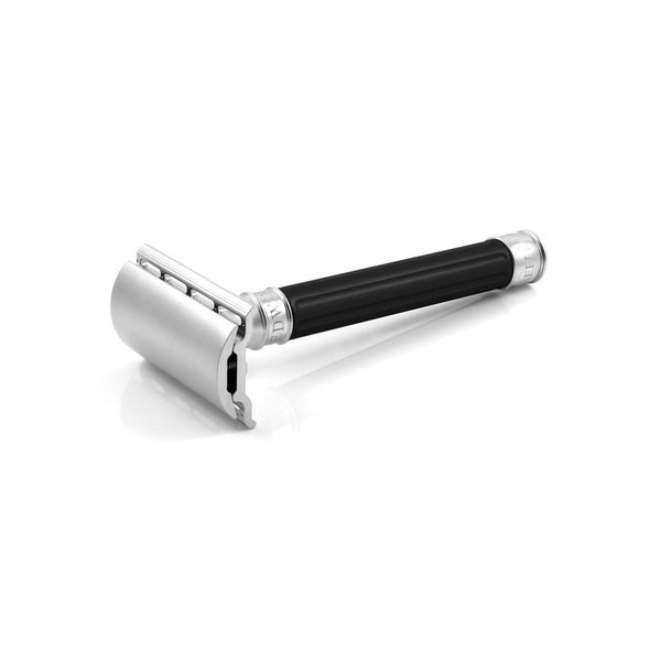 Edwin Jagger 3one6 Stainless Steel Grooved Black Double Edge Safety Razor