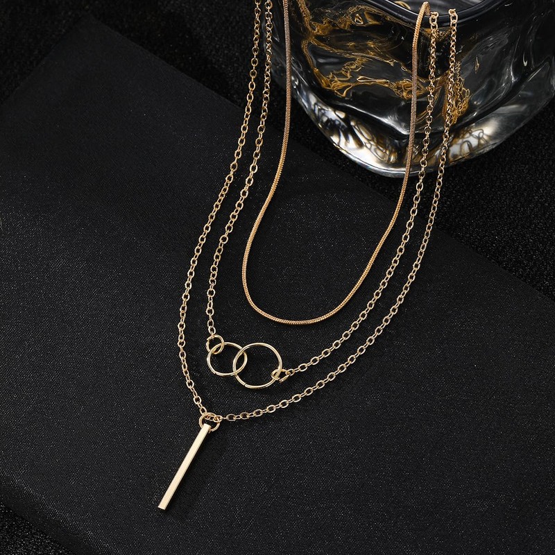 QINHE 3 Layer Snake Chain Necklace for Women - Stackable