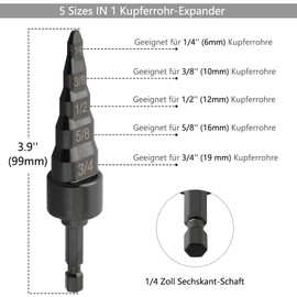 Saipor 2 Pieces 5 in 1 Copper Pipe Expander Tools, Repair Tool Copper Expander Pipe Drill Tool Set Expander 1/4 Inch Hex Shank Copper Pipe Flaring Tool Swage Tube Expander