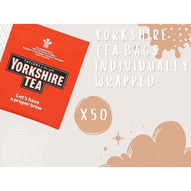 50 x Yorkshire Individually Wrapped & Tagged Tea Bags (50