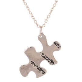 LUX ACCESSORIES 5 Puzzle Shaped Friendship Words Necklace Always Together Never Apart (Gold-tone)