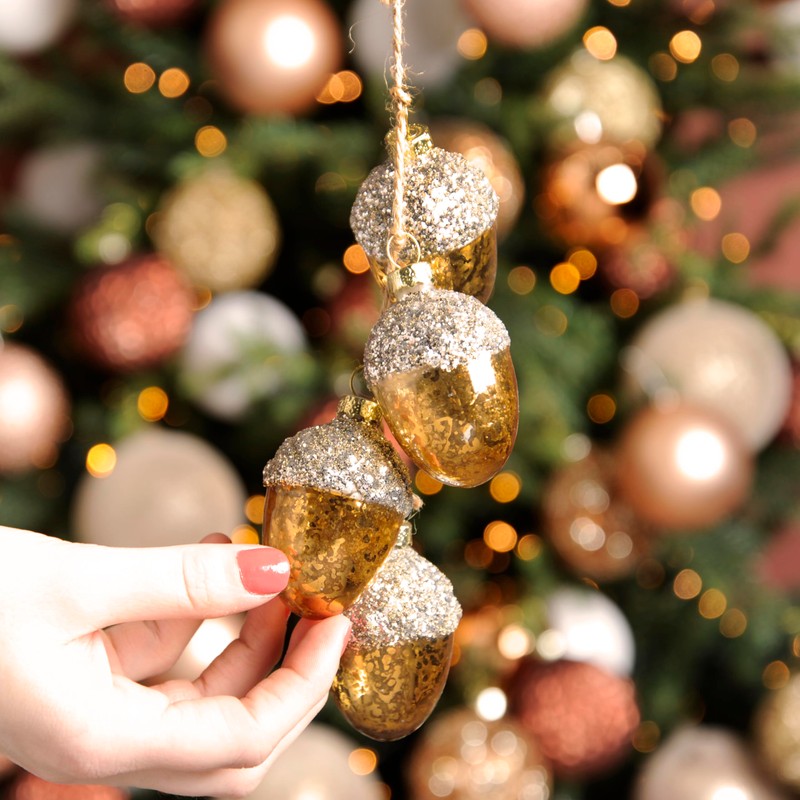 4 x Hanging Copper Glass Acorn Christmas Decoration Autumnal Displays