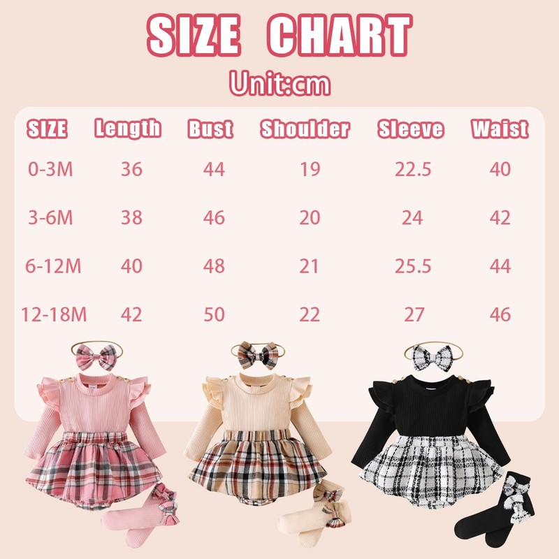 Eqenkely Infant Baby Girls 3Pcs Romper Dress Outfits Ruffle Long