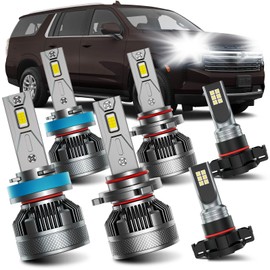 AWALITED Fits for 2007-2015 Chevy Suburban/Tahoe High Low Beam Fog Lights Bulbs Combo, 6000K White Plug-and-Play Super Bright Light Bulbs, Pack of 6