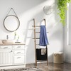 67-Inch Farmhouse Blanket Ladder, Rustic Wooden Display Ladder with Basket