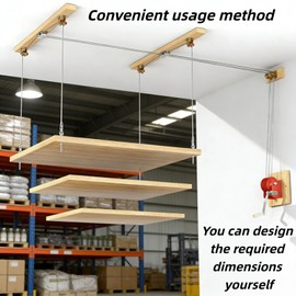 Overhead Garage Lifting Storage Rack, Garage Storage Lift, Garage Ceiling Hoist Organizer for 300 Lb Capacity, Pulley System Supports Ceilings 8-16 Feet High Garage, Easy to Install