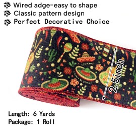 HIENAJ 2.5inch 6Yard Mexican Cinco De Mayo Fiesta Ribbons Mexican Fabric Ribbons for DIY Crafts Mexican Party Decor Gift Ribbon for Gift Wrapping Home Decor