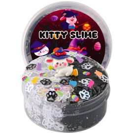 Black & White Cat's Paw Glitter Sequins Slime, Stretchy Crunchy Slime Party Favors for Kids & Sensory Toys for Girls & Boys Gifts