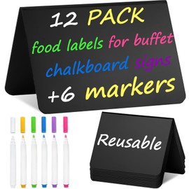 Herda 12 Pack 4"x3" Mini Chalkboard Signs for Party Buffet,Food Labels for Party Supplies-Wedding Table Signs -Bakery Food Tags-Small Chalkboard Place Cards with 6 Liquid Multicolored Chalk Markers