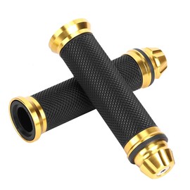 Fydun Motorcycle Handlebar Grips Grip 22 mm 1 Pair Motorcycle CNC Aluminium Non-Slip Rubber Grips for 7/8 Inch Handlebar Bicycle (Gold)