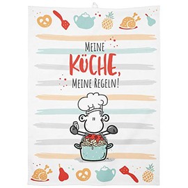 Sheepworld Tea Towel with My Kitchen Motif Cotton 60 cm x 45 cm Coloured Motif Print Gift Kitchen Cooking BBQ 47103