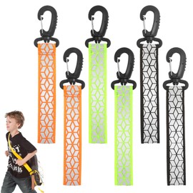 Grevosea 6Pcs Reflective Strips, Safety Reflector Pendants Reflective Pendants Safety Key Chains Reflective Tags Keyring for Backpack Clothes Wheelchair Cycling Walking Running(Green, Black, Orange)